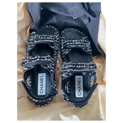 chanel chunky sandals|chanel dad sandals tweed.